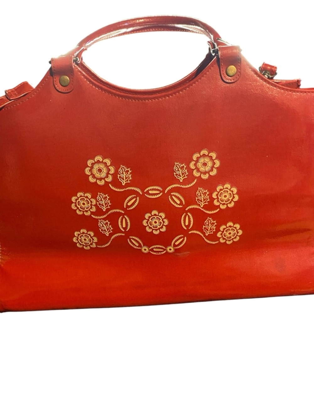 Red Floral-Embellished Women’s Shoulder Bag